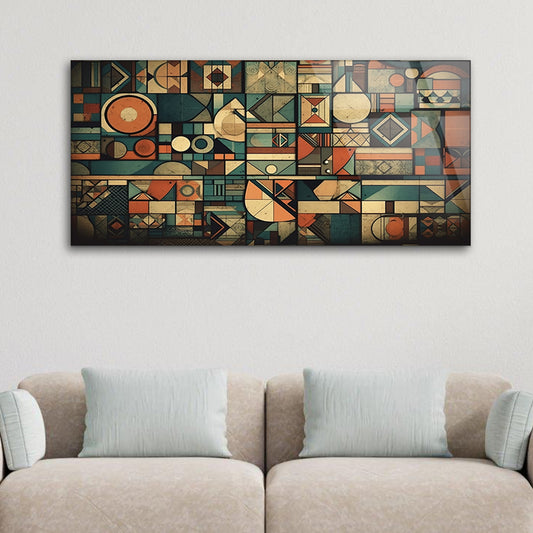 Retro Geometric Reverie: Tempered Glass Artwork