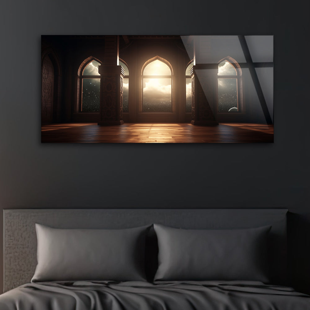 Moonlit Window Scene: Tempered Glass Wall Art