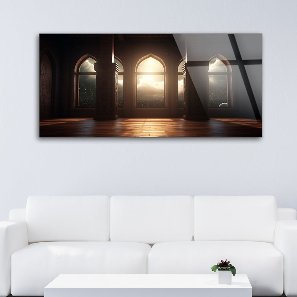 Moonlit Window Scene: Tempered Glass Wall Art