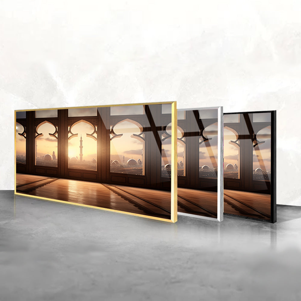 Islamic Sunshine Radiance: Tempered Glass Artwork