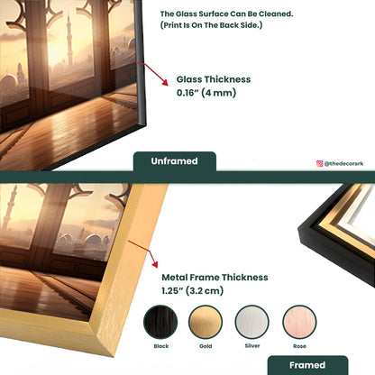 Islamic Sunshine Radiance: Tempered Glass Artwork