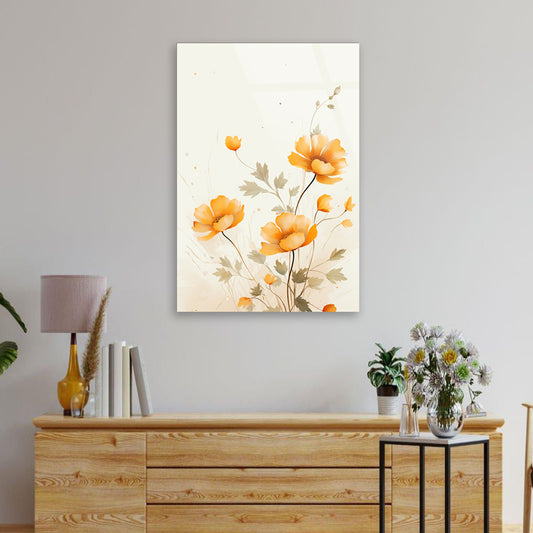 Golden Elegance: Golden Yellow Flowers Painting on Tempered Glass