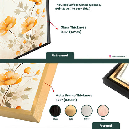 Golden Elegance: Golden Yellow Flowers Painting on Tempered Glass