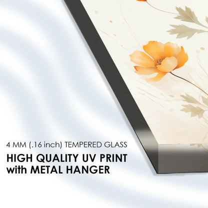 Golden Elegance: Golden Yellow Flowers Painting on Tempered Glass