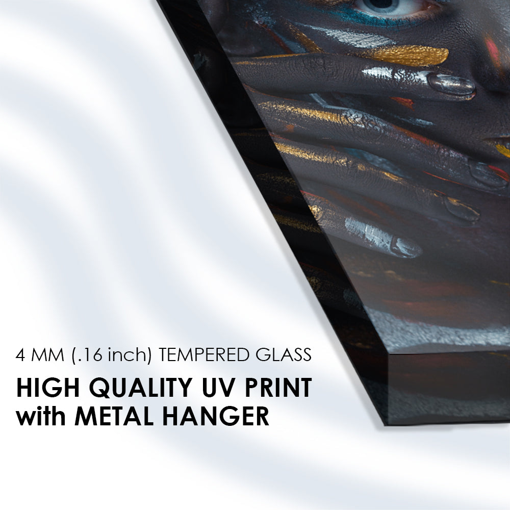 Black Paint Beauty: Tempered Glass Portrait Artwork