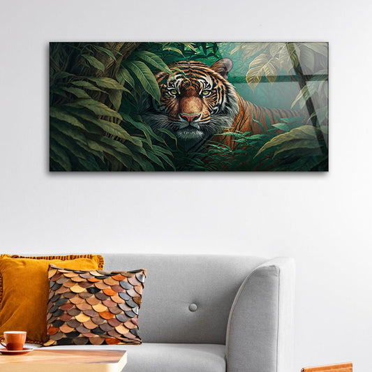 Tiger's Gaze: Tempered Glass Bengal Tiger Art