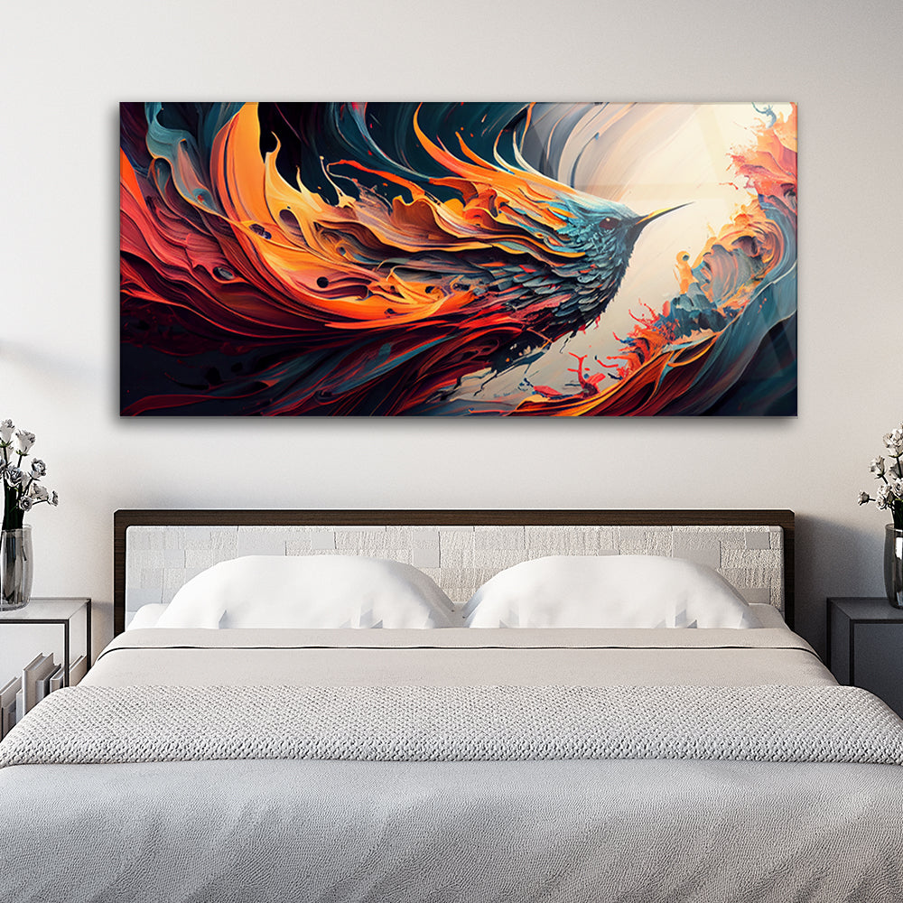 Vibrant Feathers: Tempered Glass Abstract Avian Art