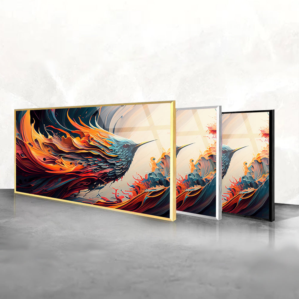 Vibrant Feathers: Tempered Glass Abstract Avian Art