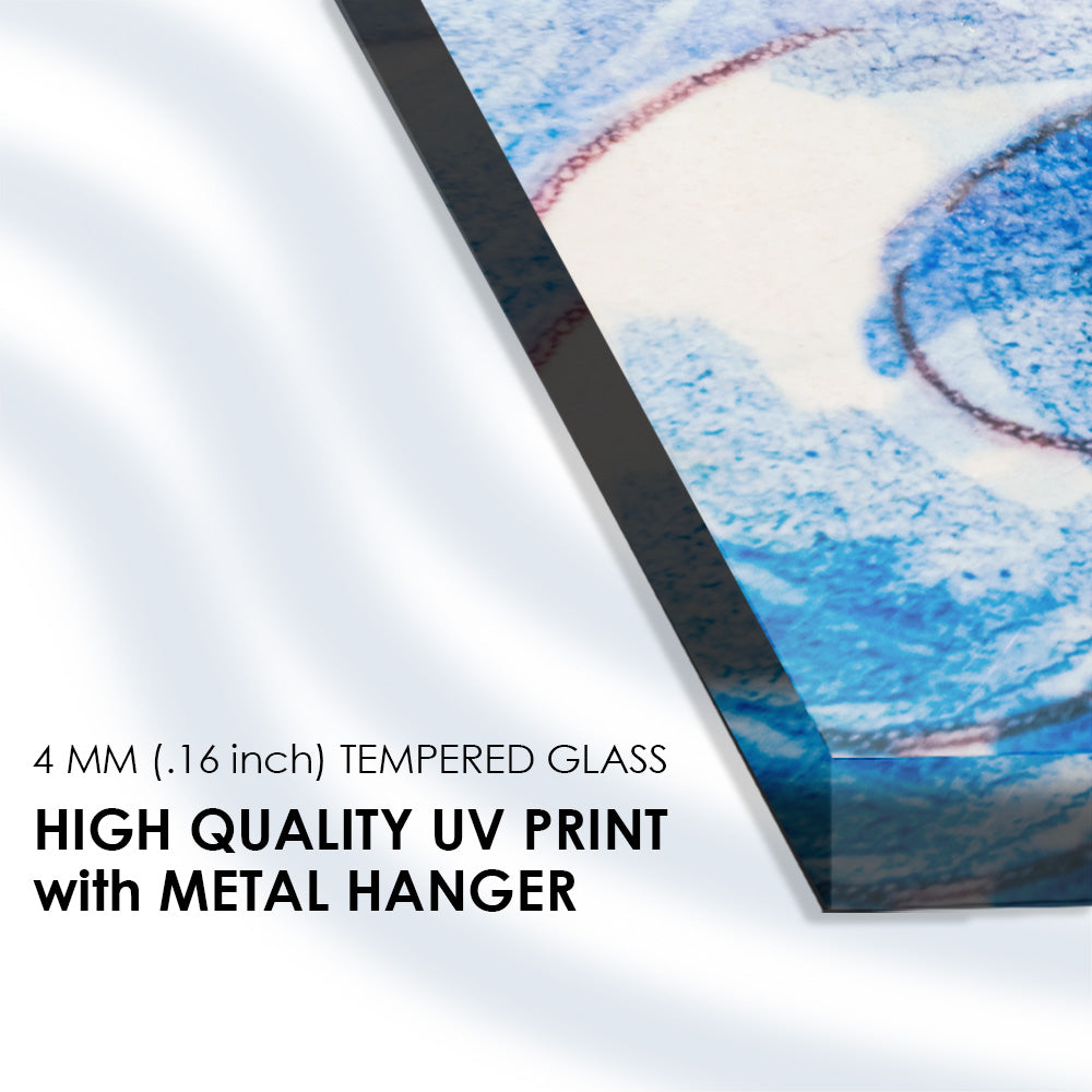 Serene Waters: Tempered Glass Watercolor Wave Art