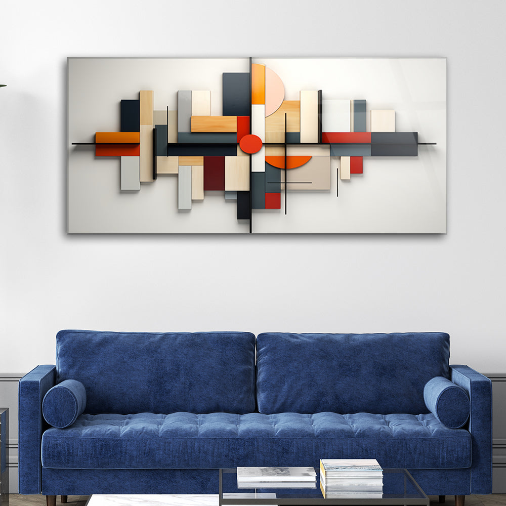 Geometric Harmony: Tempered Glass Abstract Shapes Artwork