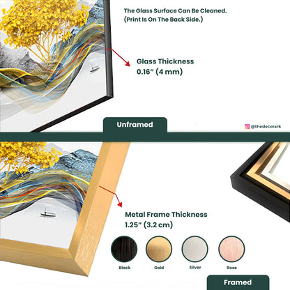 Golden Watercolor Elegance: Tempered Glass Artwork