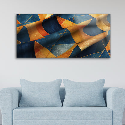 Multicolored Geometric Fusion: Tempered Glass Artwork