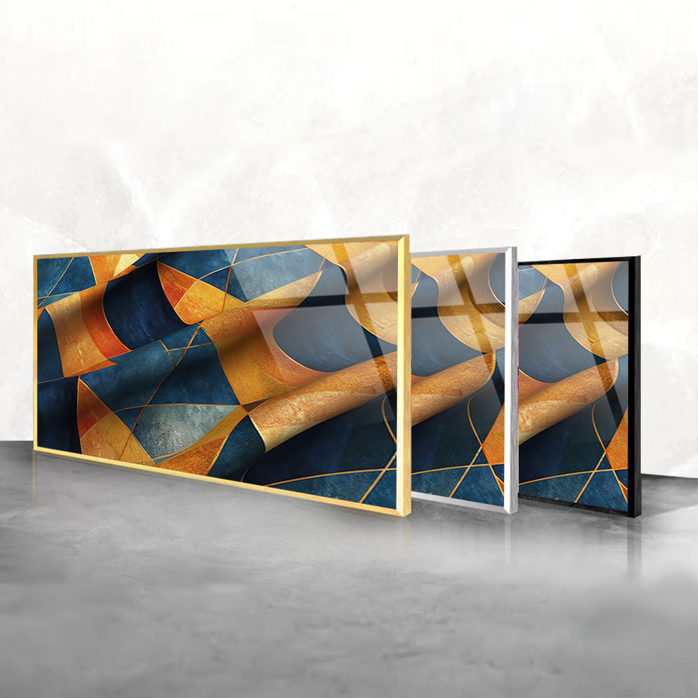 Multicolored Geometric Fusion: Tempered Glass Artwork