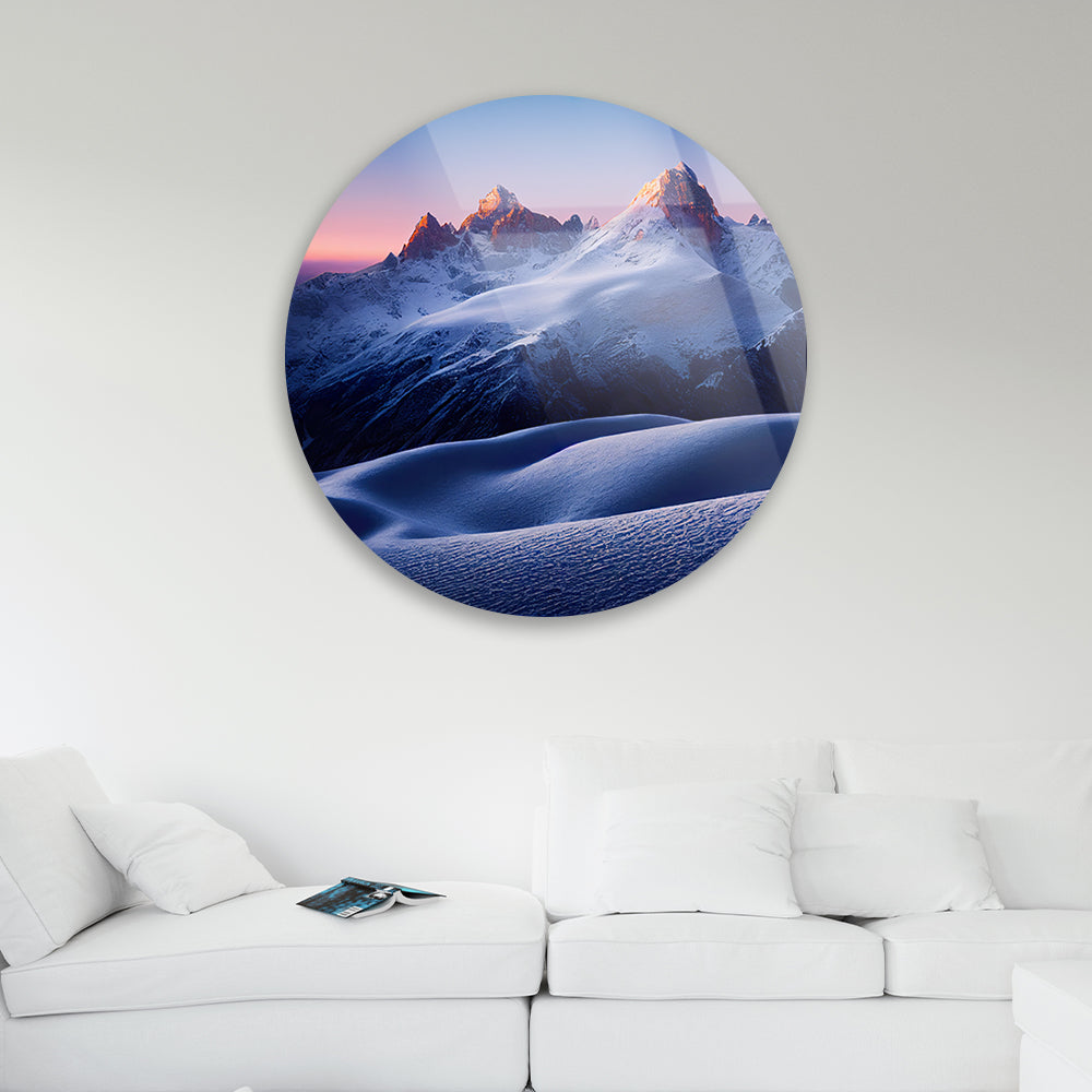 Snowy Peaks Winter Glass Art