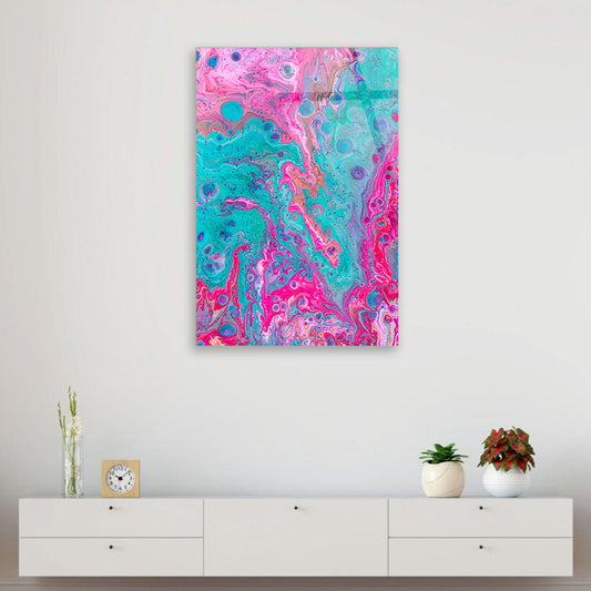 Vibrant Palette: Colorful Abstract Mixed Oil Paint on Glass Art