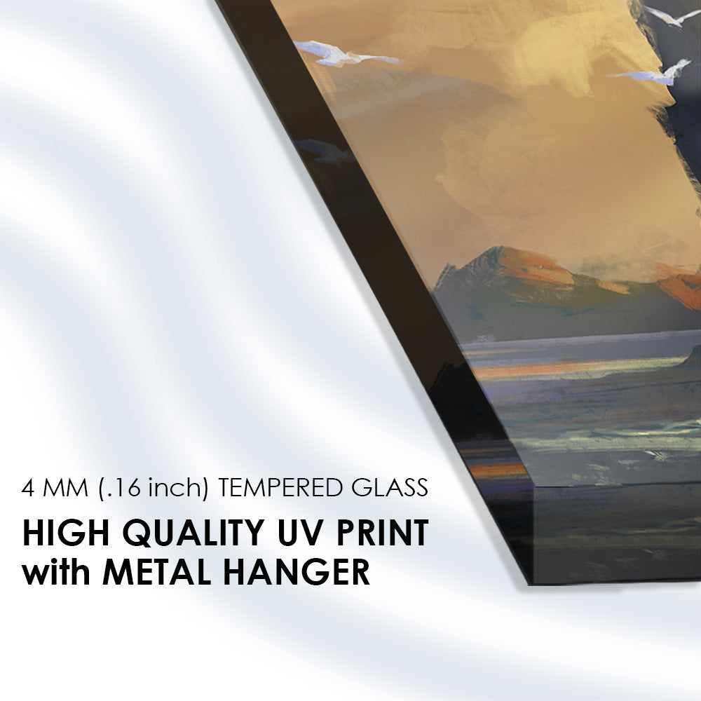 Dusk by the Sea: Tempered Glass Landscape Art