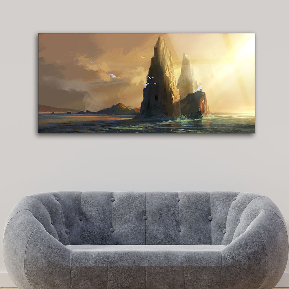 Dusk by the Sea: Tempered Glass Landscape Art