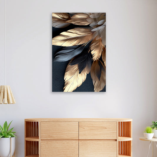 Tropical Luxe: Black and Gold Leaves on Glass Wall Decor