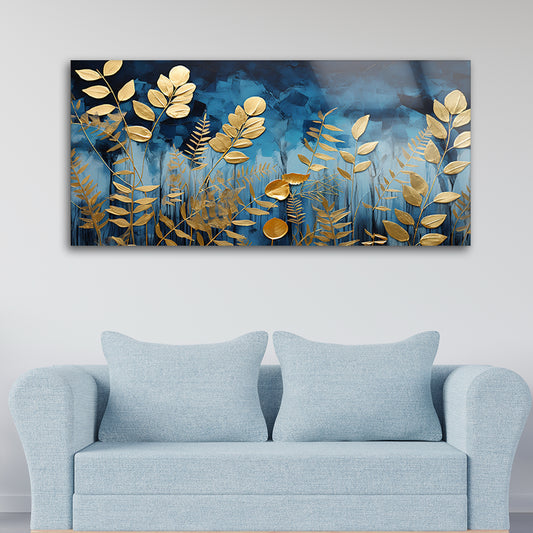 Gilded Foliage: Tempered Glass Abstract Art
