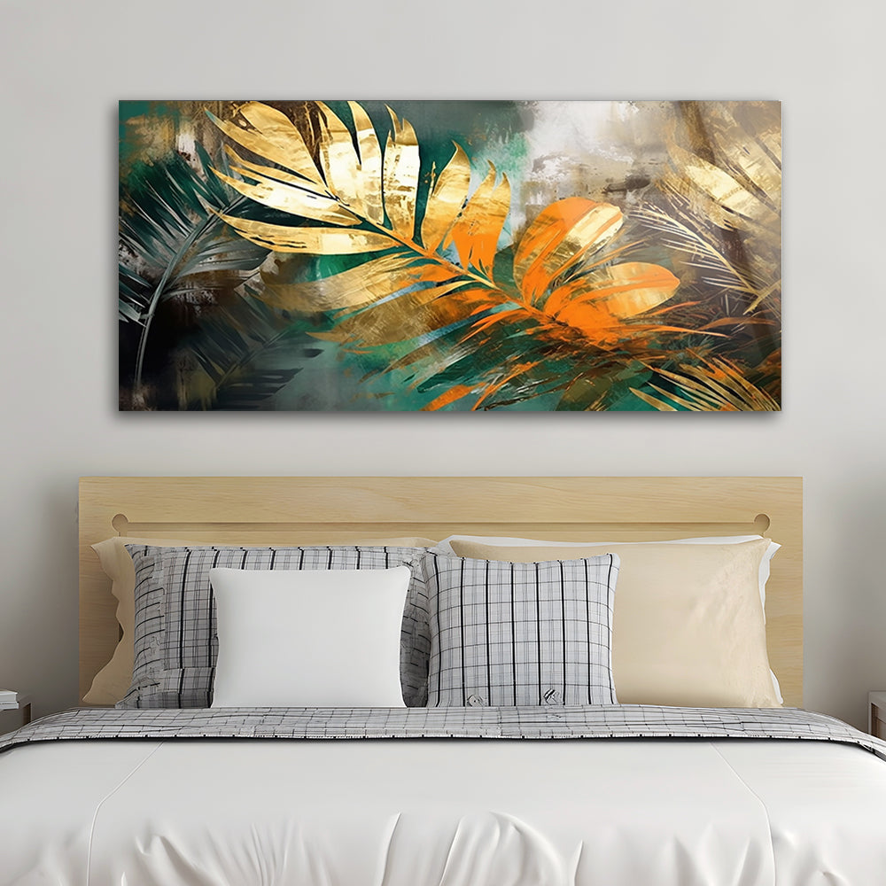 Abstract oil paintings gold element feathers textures art