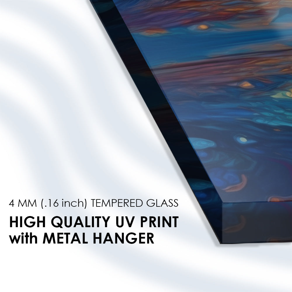 Sunset Serenity: Tempered Glass Boat Painting