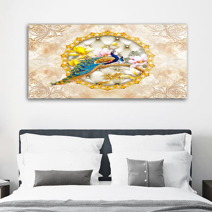 Peacock Paradise: Tempered Glass Bird and Flower Art
