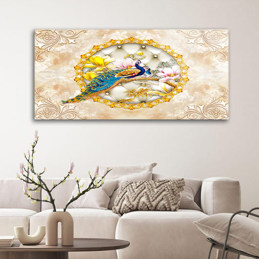 Peacock Paradise: Tempered Glass Bird and Flower Art