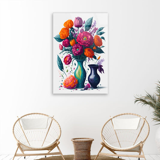 Watercolor Blossom: Colorful Watercolor Bouquet on Glass Wall Art