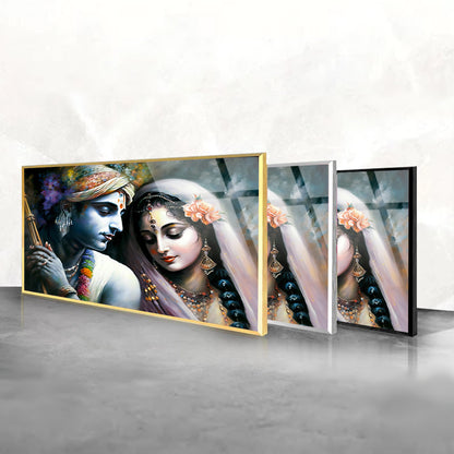 Divine Love: Tempered Glass Radha and Krishna Art