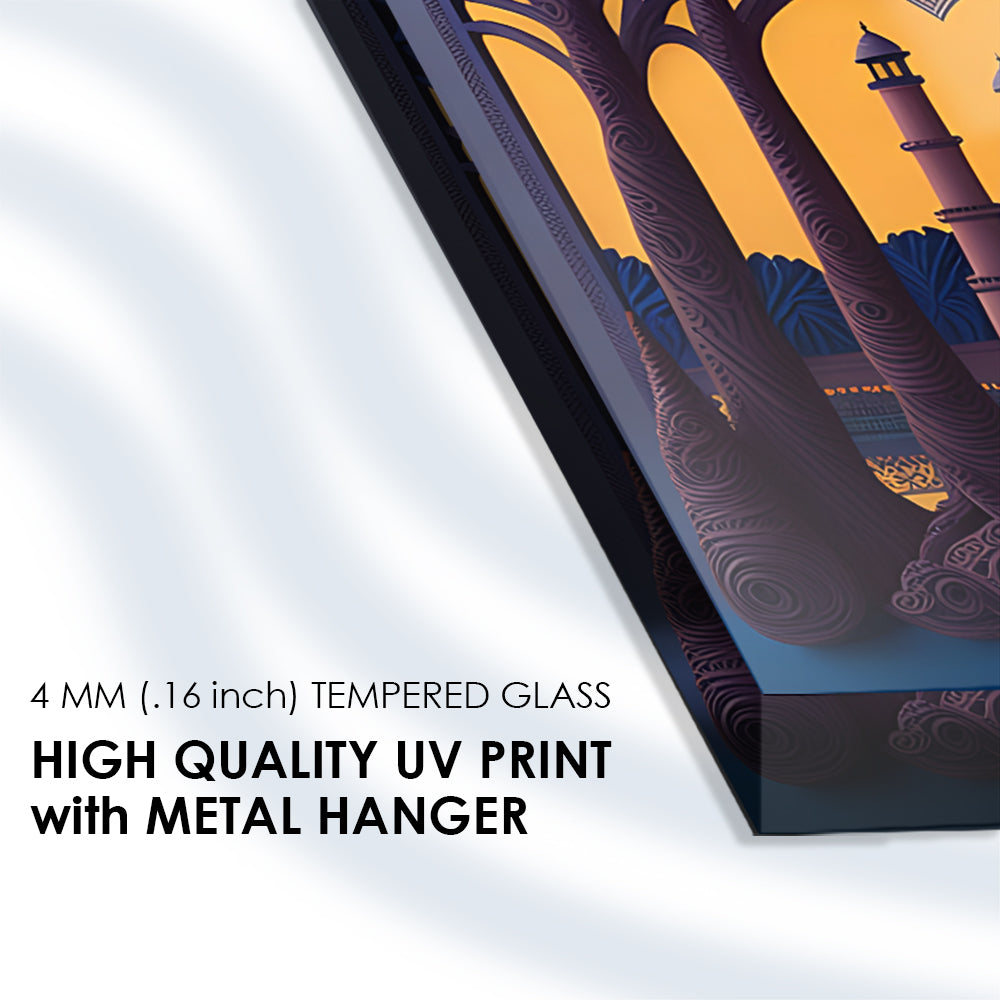 Taj Mahal Tranquility: Tempered Glass Architectural Art