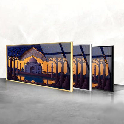 Taj Mahal Tranquility: Tempered Glass Architectural Art