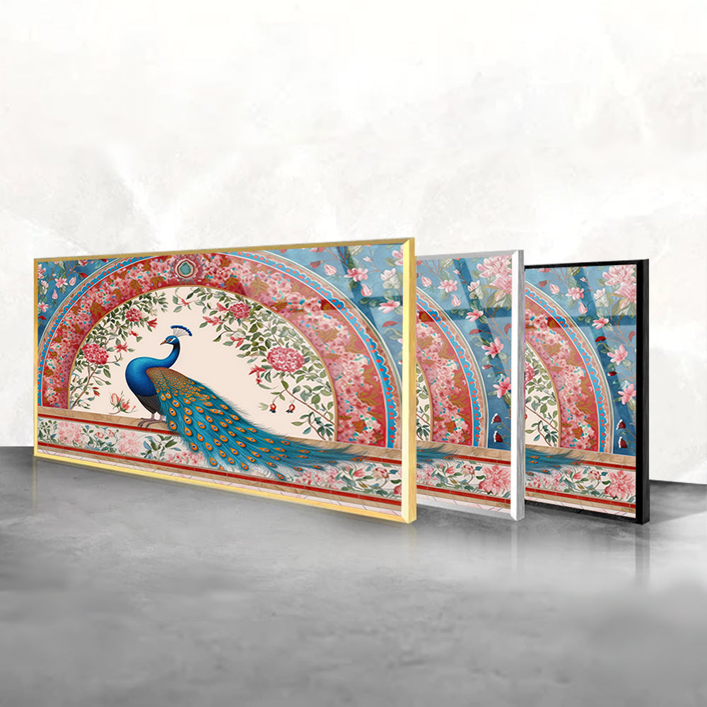 Mughal Garden Arch: Tempered Glass Peacock Art