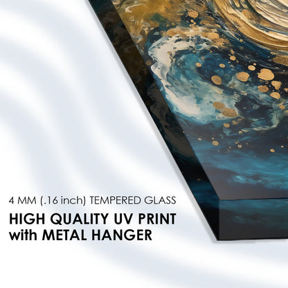 Spiraling Gold: Tempered Glass Modern Spiral Design Art