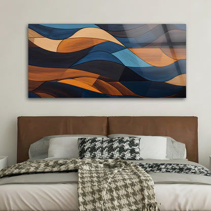 Colorful Wood Marquetry: Tempered Glass Abstract Art