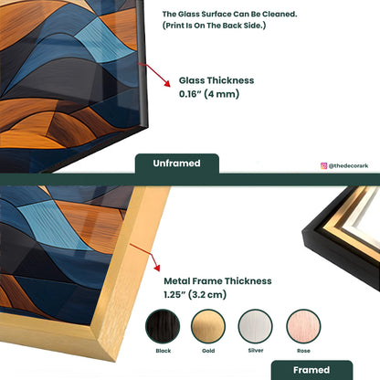 Colorful Wood Marquetry: Tempered Glass Abstract Art