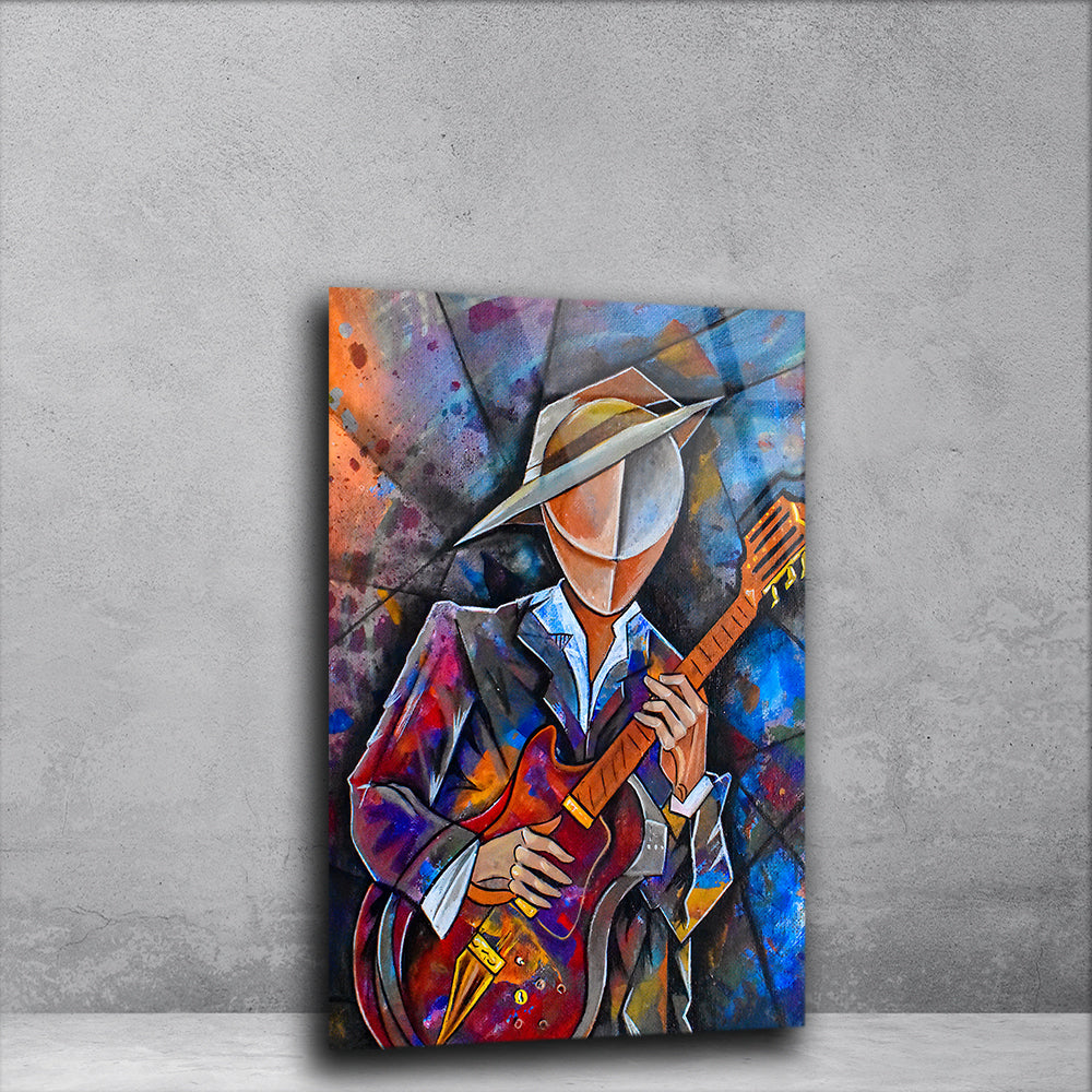 Cubist Crescendo: Musician's Cubist Style on Glass Painting