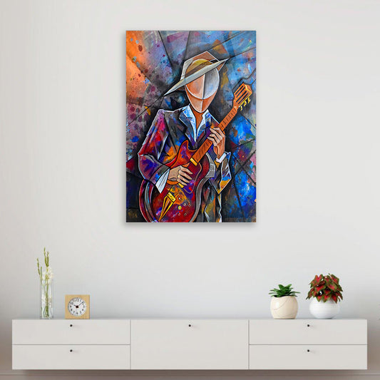 Cubist Crescendo: Musician's Cubist Style on Glass Painting