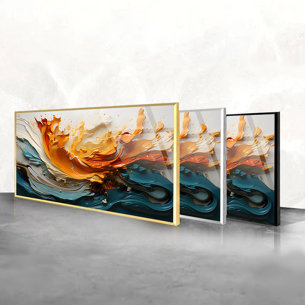 Multicolored Liquid: Tempered Glass Abstract Painting