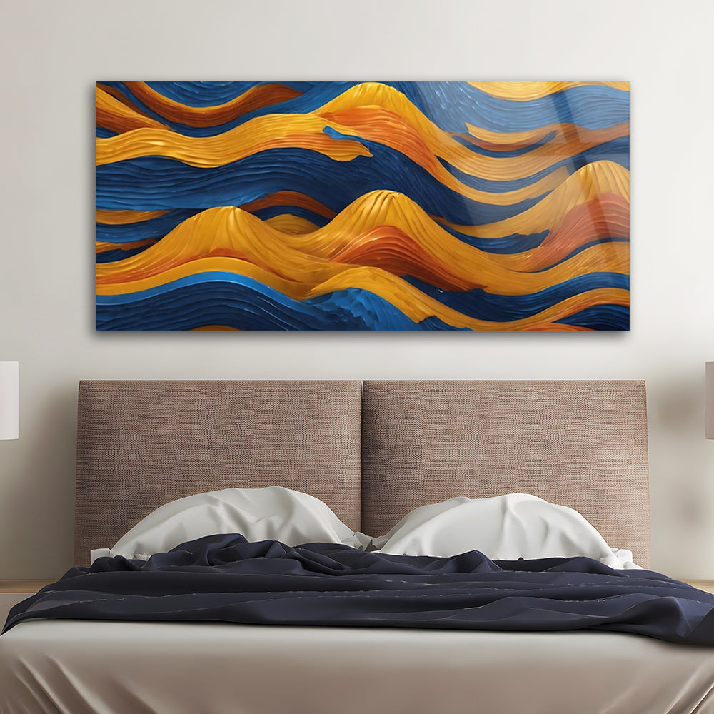Colorful Gradient Waves: Tempered Glass Abstract Art