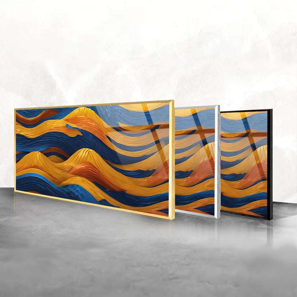 Colorful Gradient Waves: Tempered Glass Abstract Art