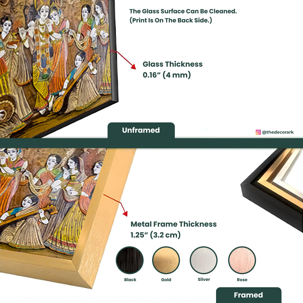 Lord Krishna and Radha with Gopis: Tempered Glass Artistic Painting