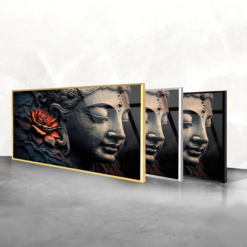 Beautiful Buddha with Flowers: Tempered Glass Artistic Painting