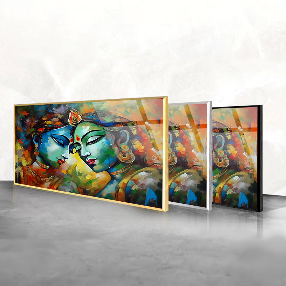 Radha Krishna Abstract Painting: Tempered Glass Artistic Painting