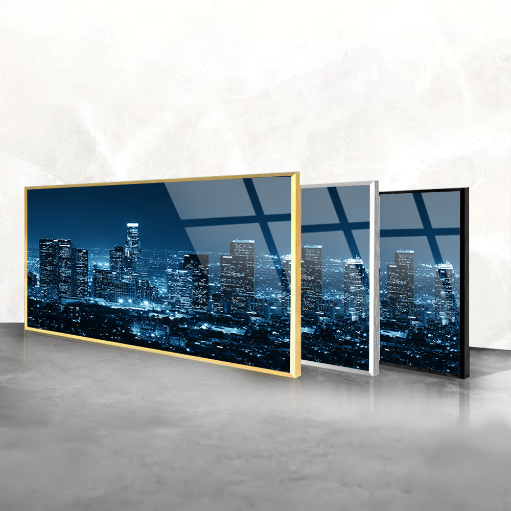 Los Angeles Night Skyline: Tempered Glass Art