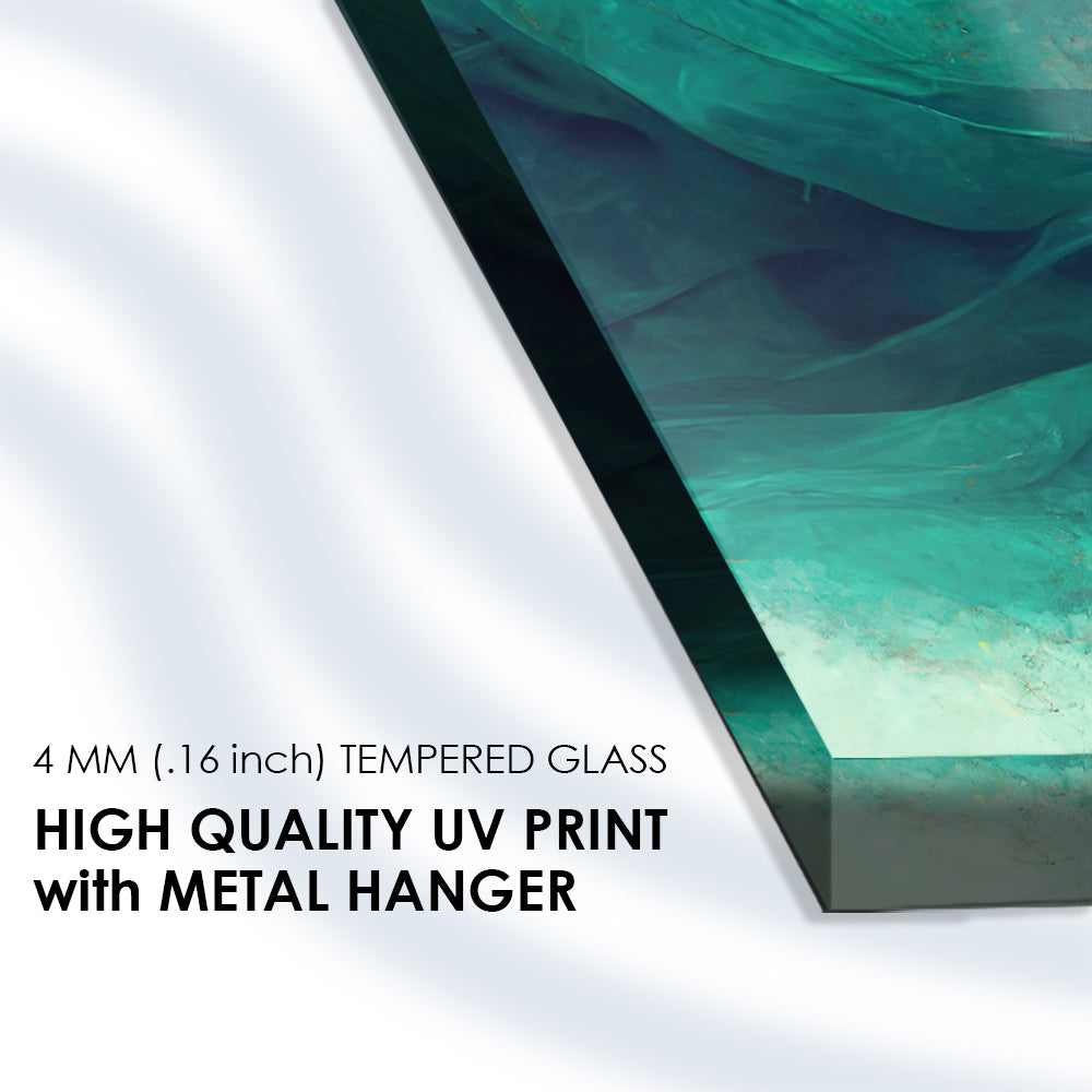 Teal and Green Wave: Tempered Glass Abstract Art