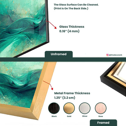 Teal and Green Wave: Tempered Glass Abstract Art