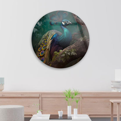 Peacock Majesty AI Glass Art