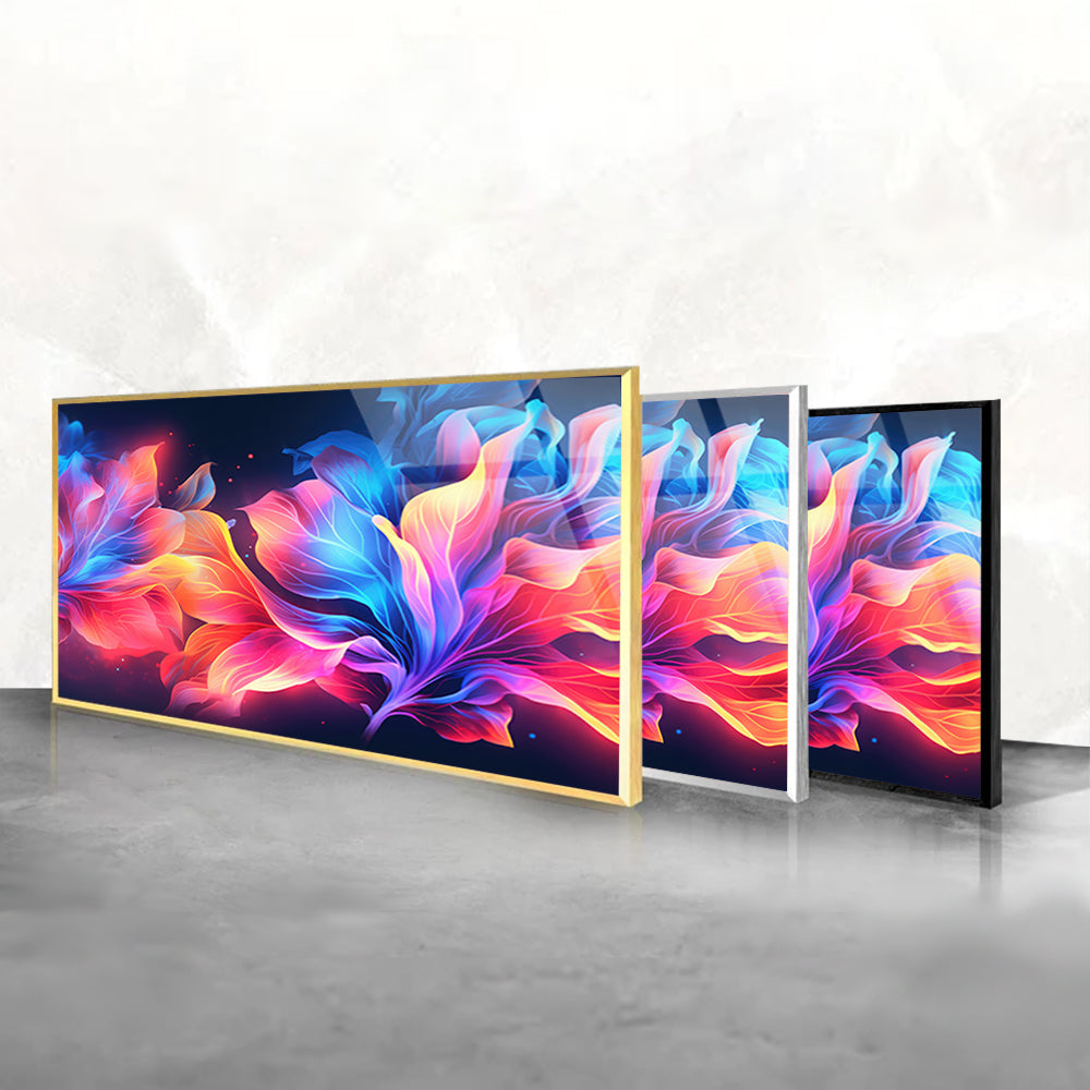 Neon Light Floral Design: Tempered Glass Art