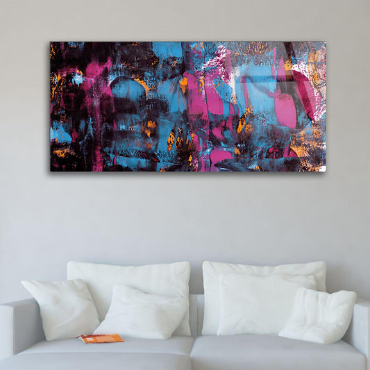 Blue and Pink Abstract Painting: Glass Elegance