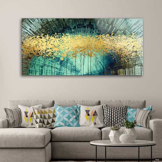 Abstract oil painting of a Nordic Gold Fortune Tree modern art